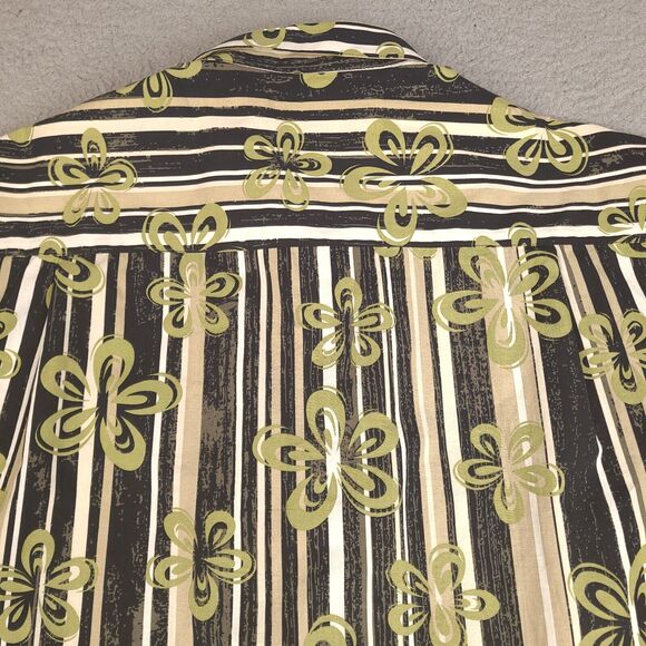 Paradise Blue Hawaiian Shirt Mens XL Floral Striped Button Down Cotton Bamboo - Picture 13 of 14